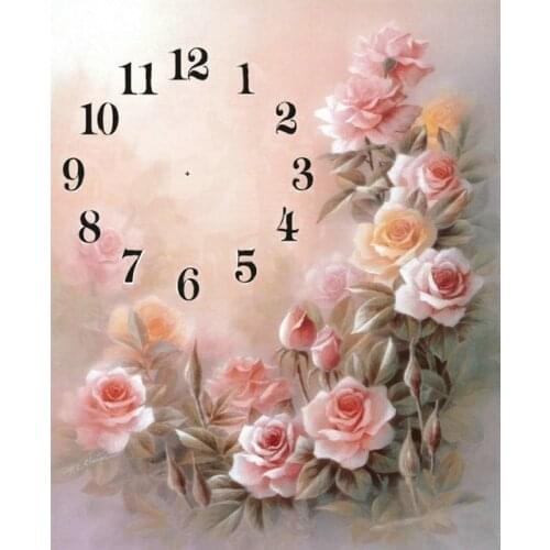 New Wall Clock Diamond Painting Flower Pattern Square & Round 3D Diamond Embroidered Crystal 5D Mosaic Art Wall Clock Rose Icon