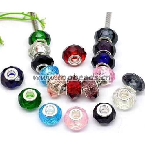 Faced Crystal European Beads, Big hole Crystal Beads, Mixed colors, 300pcs/lot