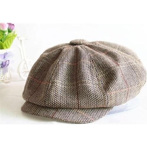 Autumn Winter Beret Caps Men Grid Herringbone Tweed Newsboy Octagonal Cap Flatcap Casual Travel Flat Cap Hat Boinas Masculina