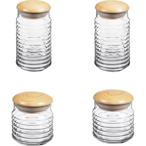Pasabahce Babylon 4'lü With Wooden Lid Jar Set