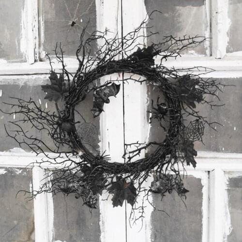 Halloween Spider Wreath Rustic Wide Application Plastic Black Halloween Porch Wreath for Home Halloween Spider Wreath Spider Wre