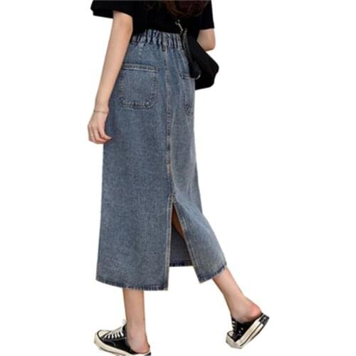 Spring Elestic Waist Denim Skirts Womens Vintage Wash Skirt Woman Elegant Casual Jean Skirts for Women Teen Girls Clothes A447