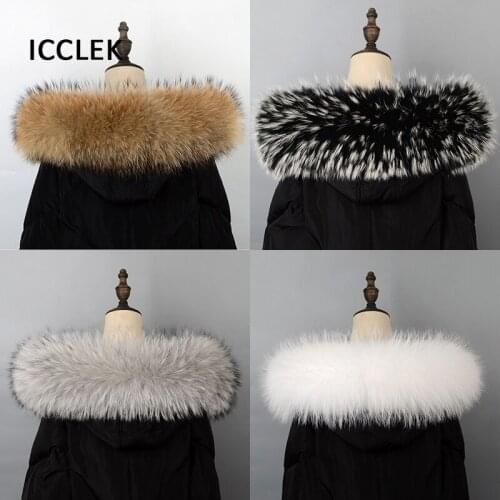 100% Natural Fur Collar Real Raccoon Fur Hood Trim Women Scarves Winter Coat Female Neck Cap Long Warm Genuine Fur Scarf Shawl