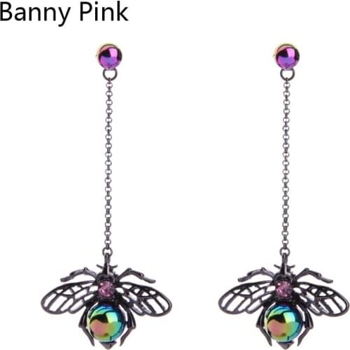 New Punk Hollow Insect Pendant Studs Earrings For Ladies Free Wear Long Post Earrings Fashion Jewelry Pendientes Chunky Earrings