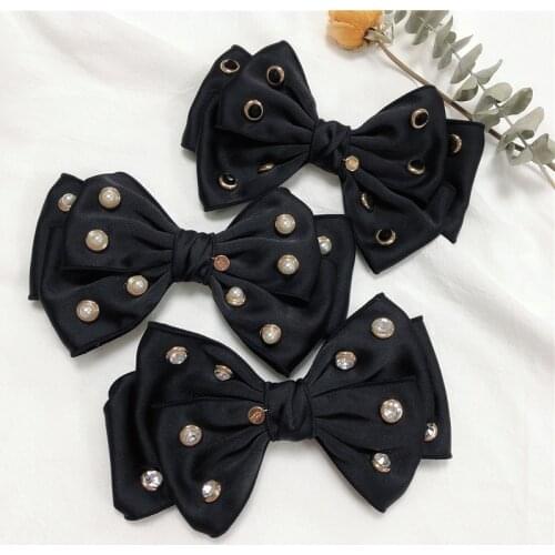 Women Elegant Fashion Bowknot Hair Clip Headdress Crystal Pearl Black Diamond Spring Clip Hairpin Headwear Hari Accessories
