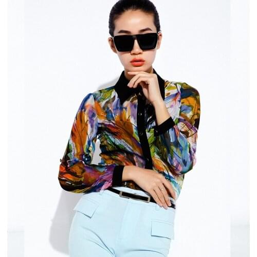 2014 spring casual chiffon print shirt long-sleeve basic top s013sp13