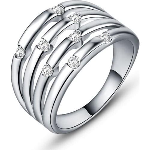 Victoria Brand New Simple Fashion Jewelry 925 Silver Fill CZ Crystal geometry Promise Wedding Band Ring for Women Gift choucong