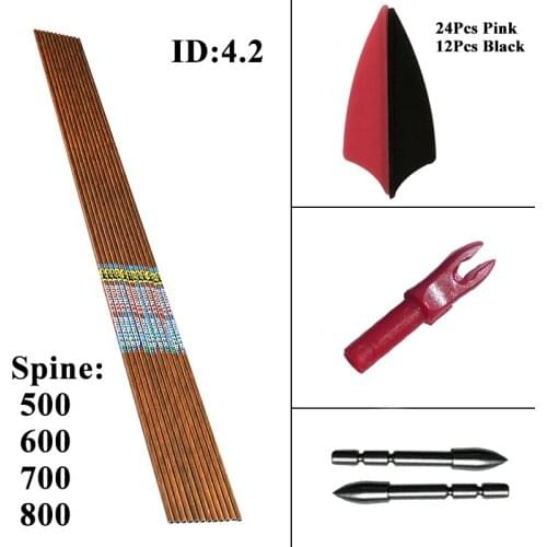 6pcs Linkboy Archery 30inch Spine600 Wood Skin Arrow Carbon Shafts ID4.2mm Vanes/ Point / Nocks for Recurve Bow DIY Hunting