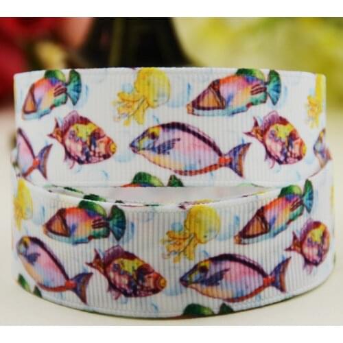22mm 25mm 38mm 75mm Fish Cartoon printed Grosgrain Ribbon party decoration 10 Yards X-02873