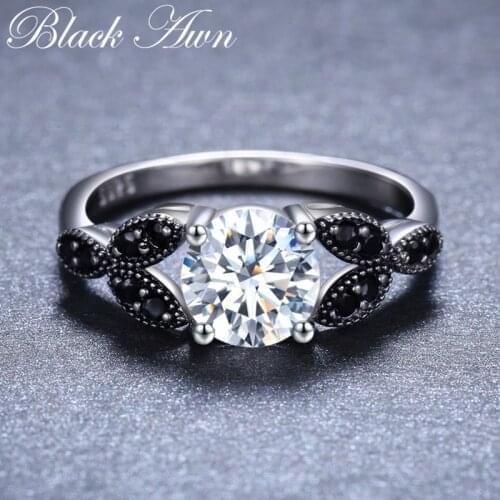 [BLACK AWN] Pure 925 Sterling Silver Jewelry Classic Flower Engagement Rings for Women Femme Bijoux Bague C035
