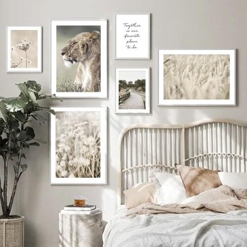 Lion Fox Dandelion Dead Grass Road Autumn Wall Art Canvas Painting Nordic Posters And Prints Wall Pictures For Living Room Decor