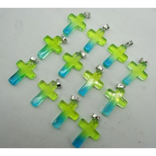 Natural stone Titanium Crystal Turquoises Quartz Crystal Cross pendant for diy Jewelry making necklace Accessories24PCS A15