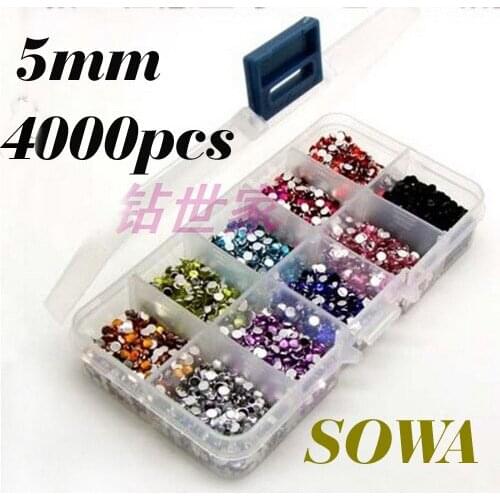 New Free Shipping A 10 Grid Drilling Box + SS20 Size 5mm 4000pcs Multicolor Resin Beads Flatback 10 Colors Randomly