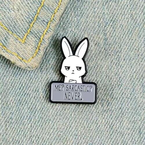 New Me Sarcastic Never Rabbit Enamel Pin Cute Feminist Brooch Funny Sarcasm Bunny Badge for Bag Lapel Jewelry Gift Friends