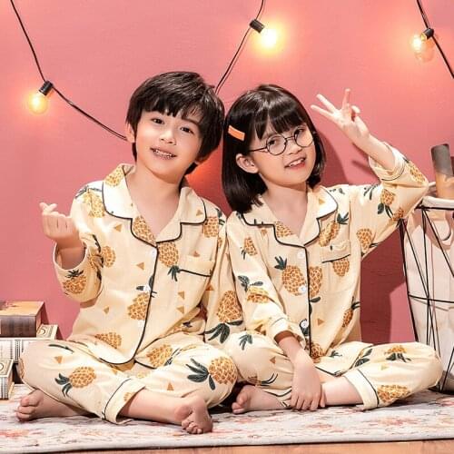 Pajama Sets For children Long Sleeve Autumn Cardigans Printed Thin Korean Homewear Pockets girls Pyjamas boys kids sleepwear