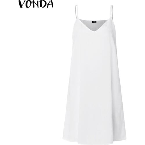 Strap Dress 2021 VONDA Women Spaghetti Strap Bottom Dress Solid Color Casual Underwear Dresses Female Vestidos