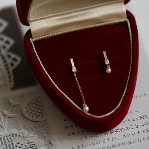 GOLDtutu Flat Pearl Pure 9K GOLD Fresh Water Pearl Asymmetric Design Mini Temperament Earrings for Girls