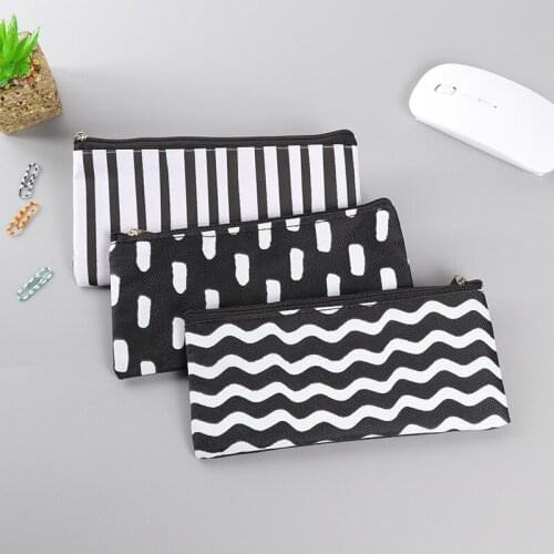 Simple wave stripe pen bag stationery bag makeup bag medicine bag storage bag stationery case large pencil pouch cute pouch