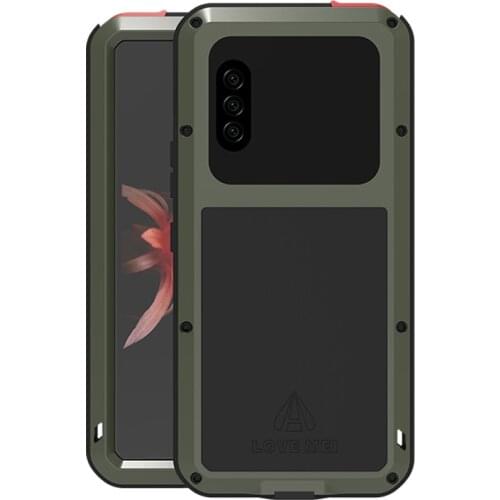 Love Mei For Sony Xperia 10 II Metal Aluminum Armor Shockproof Heavy Duty Case protective Cover+Gorilla Glass