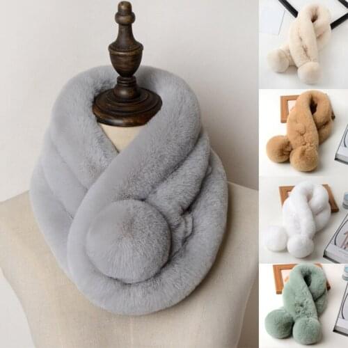 Women Winter Imitation Rabbit Fur Scarf Plush Thicken Warm Neck Wraps Chic Fur Collar Girls Trendy Cute Soft Solid Color Scarves