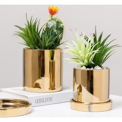 Nordic Ceramic Succulent Plant Flowers Pots Golden Simulation Plant Potted Creative Desktop Decoration Ornaments Home Decor Vase