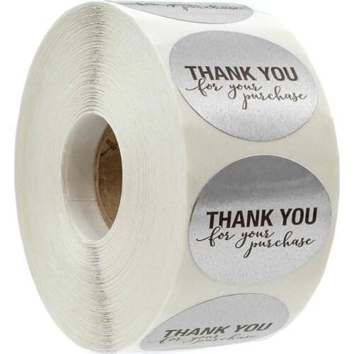 THANK YOU for Your Purchase Round silver Stickers Seal Labels 500 Labels Stickers Scrapbooking for Package Stationery Sticker