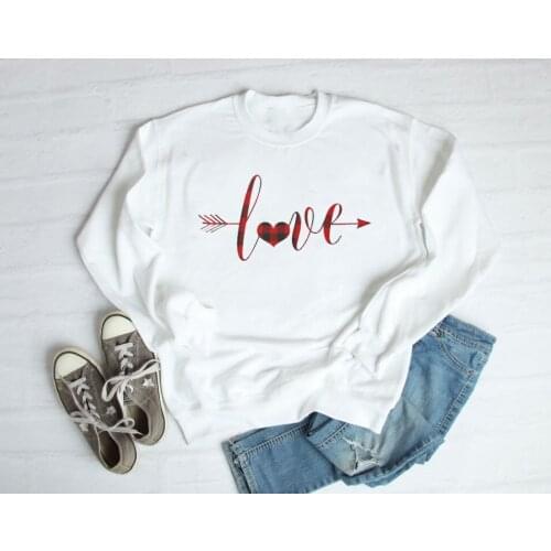 Valentines Day Hoodies Plaid Love Heart Women Sweatshirt Woman Sweats Love Pullovers Girlfriend Female Sweatshirts Tops