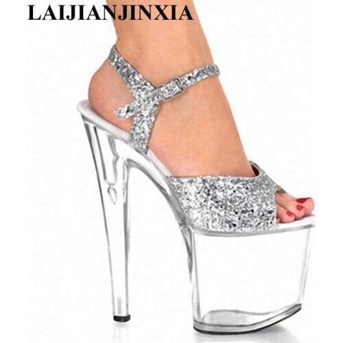 LAIJIANJINXIA Sexy Glitter Pumps High With Sandals Women Pumps Buckle Strap Women Shoes Dream Wedding Shoes Stage Shoes