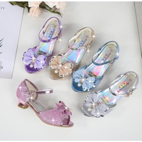 Princess Girls Party Shoes Children Sandals Colorful Sequins High Heels Shoes Girls Sandals Peep Toe Summer Kids Shoes