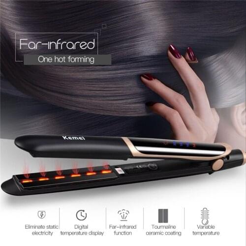 Kemei Professional Infrared Hair Straightener Ceramic iron Crimper Flat LED Digital Straightening Temperature Control Hair iron