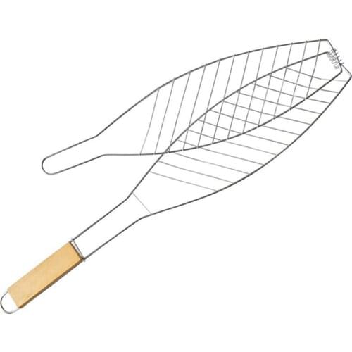 Wooden Handle Barbecue Clip Grilled Fish Net Barbecue Clip Grilled Vegetable Splint Outdoor Camping BBQ Tool