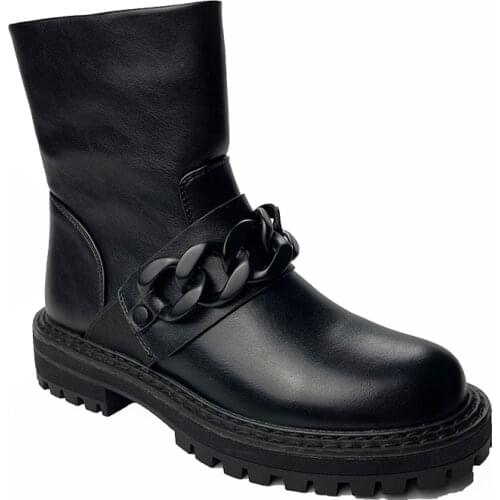 EGTPINAOP Womens Ankle Boots Platform Western Black Retro Metal Decoration Autumn Fashion Boots Rubber Outsole Size 35-43