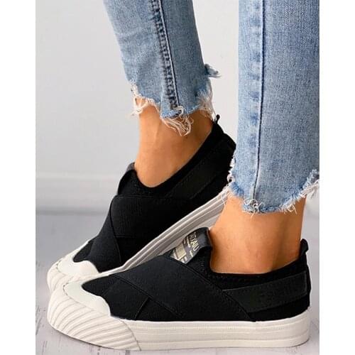 2021 Womens Shoes Flat Sneakers Stretch Mesh Females Casual Shoes Shell Head Board Women Shoes Office