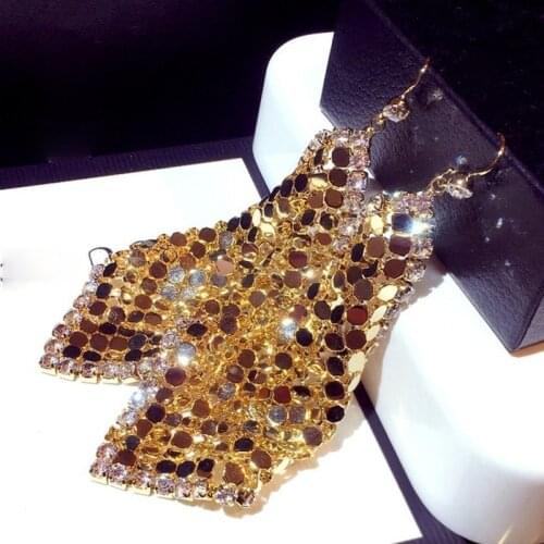 108*60mm Bling Bling Rhinestone Sequin Statement Earrings for Women Paved AAA Zircon Stone Large Tassel Geometric Jewelry