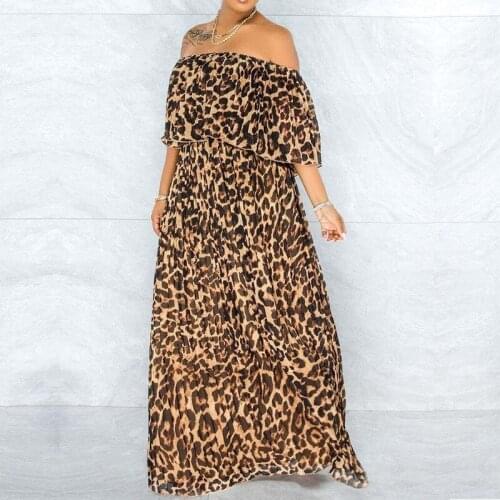 Dashiki African Dresses For Women Leopard Print Traditional Robe Summer Sexy Slash Neck Long Africa Maxi Dress African Clothes