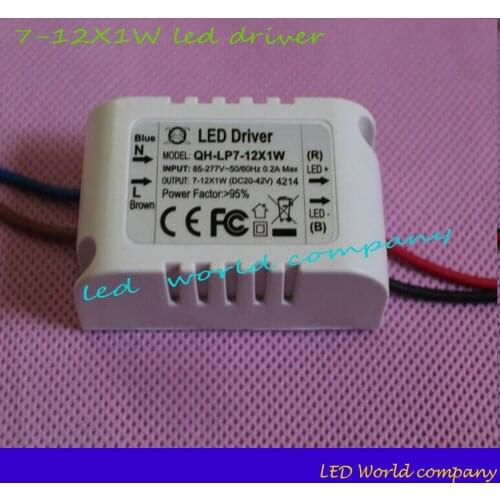 5pcs/lot 7-12X1W 85-265V 300mA-600mA LED Driver Convertor Transformer Ceiling Light Power Supply 12w led driver