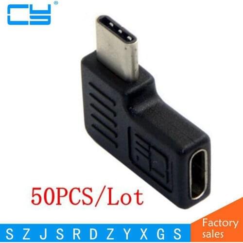 50PCS/Lot USB 3.1 Type-C 90 Degree Right&Left Angled Male to Female Extension Adapter for Samsung Galaxy S8 S8+Plus Cell Phone