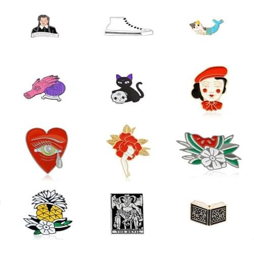 Human avatar shoe Mermaid hand cat woman mouse flowers monster shaped brooches enamel metal cartoon brooches gift