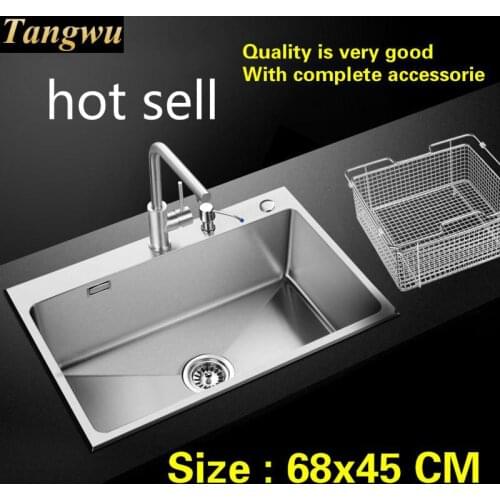 Free shipping Household standard kitchen manual sink single trough durable food grade 304 stainless steel hot sell 68x45 CM