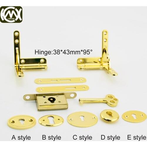 Gold 1set(2 hinges+1 lock) KIMXIN sales High quality Watch case Jewelry box Wooden case Cabinet hinge Keylock Furniture hardware
