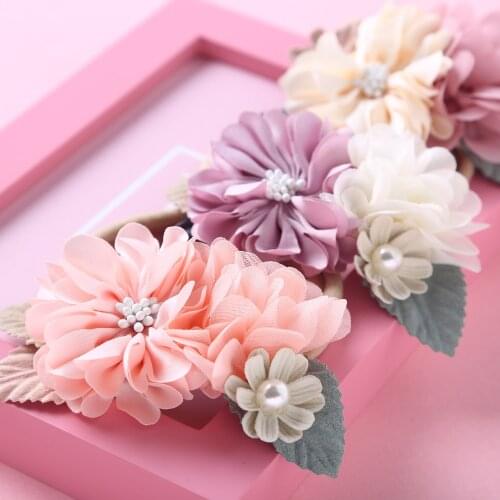 Floral Baby Girls Headbands For Newborn Photo Props Children Pearl Hairbands Kids Princess Party Head Band Stretchy Turban