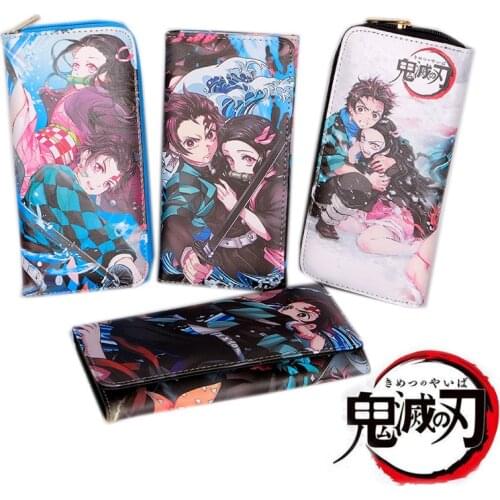 Anime Demon Slayer: Kimetsu no Yaiba Long PU Leather Zipper Wallet Kamado Nezuko Tanjirou Purse Men Women Money Bag Pouch Clutch