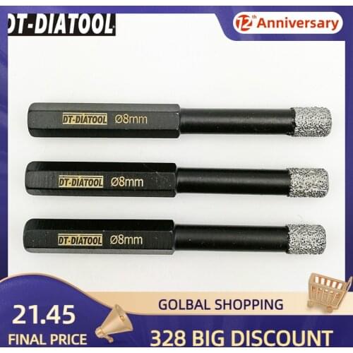 DT-DIATOOL 3pcs Dia 8mm Dry Hexagon Shank Vacuum Brazed Diamond Drilling Hole Saw Granite Marble Tile Ceramic Drill Core Bits