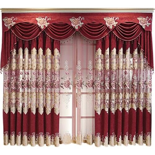 European High-end Classical Light Luxury Hollow Embroidery Jacquard Curtains for Living Room Bedroom Dining Room Valance Curtain