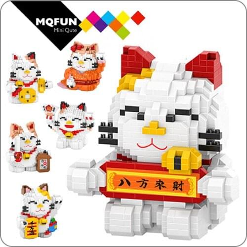 HC Big Chinese Lucky Fortune Cat Money Abacus Vat Animal 3D Model DIY Diamond Mini Building Small Blocks Bricks Toy for Children