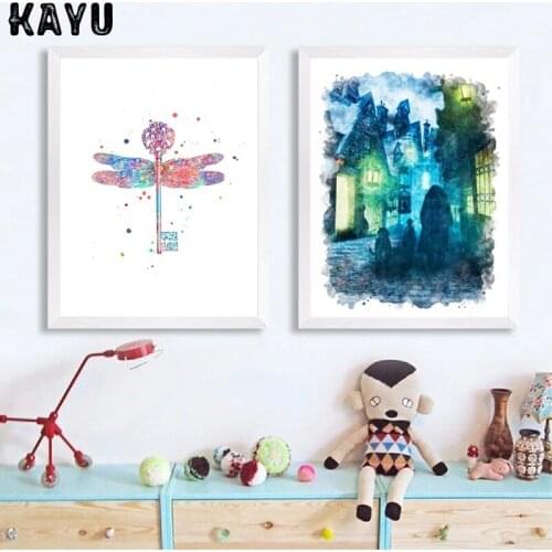 Watercolor Harry Art Prints Hagrid and Fang Poster Canvas Painting Flying Key Wall Picture Prints Kids Room Decoration