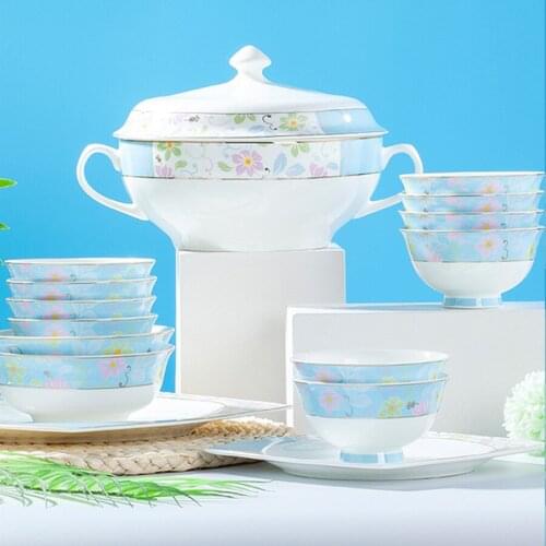 60 Heads Jingdezhen Ceramic Dinner Dish Kitchen Tableware Rice Bowl Soup Bowl Salad Noodles Bowl Plate Dish Bowl Dinnerware Set