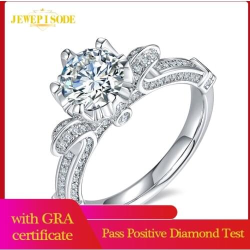 Jewepisode 100% 925 Sterling Silver 1ct D Color Round Cut Real Moissanite Wedding Engagement Rings for Women Luxury Fine Jewelry