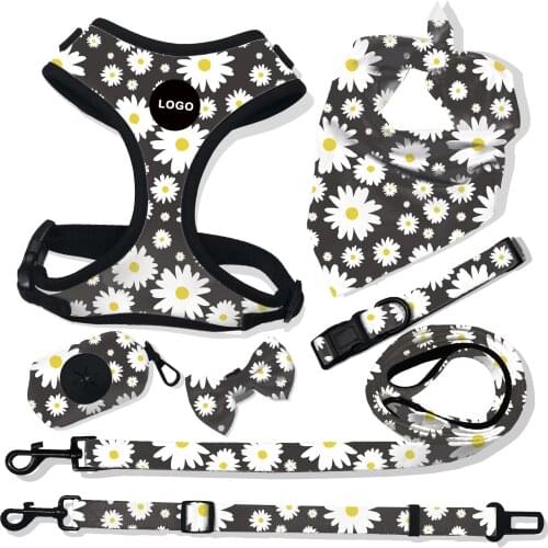 7 Piece Sets Dog Harness And Leash Set Leopard Print Cat Collar Leach Pet Car Safety Seat Belt Bibs Kitten Dog Collar Products