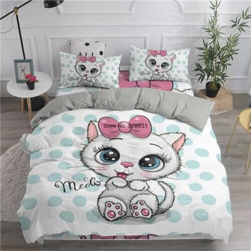 Cartoon Bedding Set Cute Cats Printed 3D Duvet Cover Twin Full Queen King Double Sizes Pillowcase Bedclothes Childrens Product